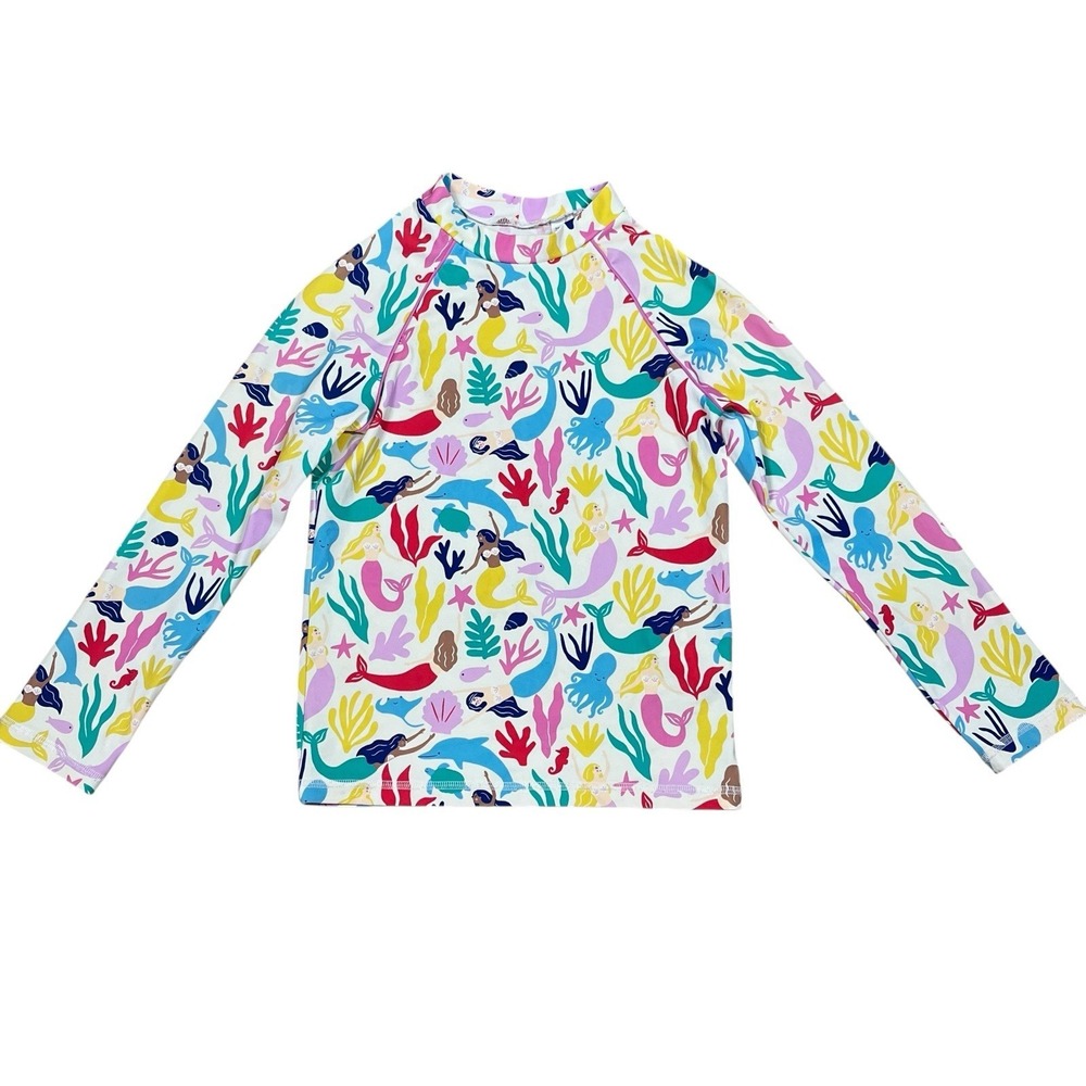 Boden Kids Rash Guard Swim Shirt 9-10/140 UPF +40 Long Sleeve Colorful Mermaids